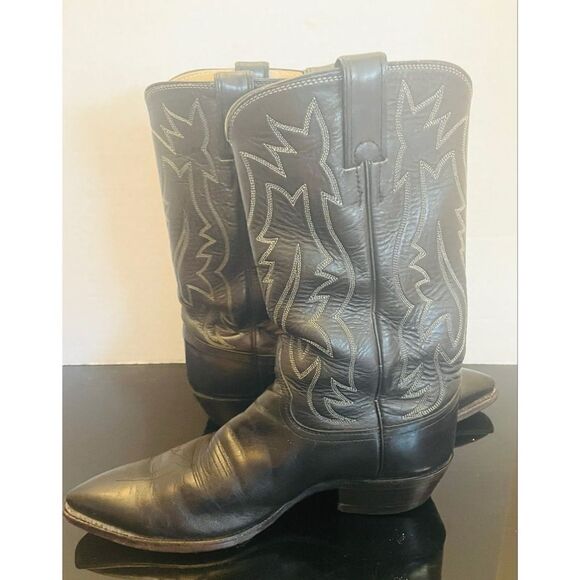 Vintage Justin Black Leather Cowboy Boots Pointed Toe Style 2005 Sz 9.5 D Men’s - Picture 7 of 12